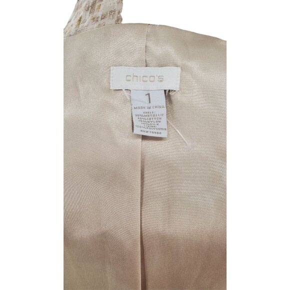 Chicos 1 Medium Jacket Silk Gold Silver Metallic Blazer Button-up Jacquard Y2K - Picture 6 of 13